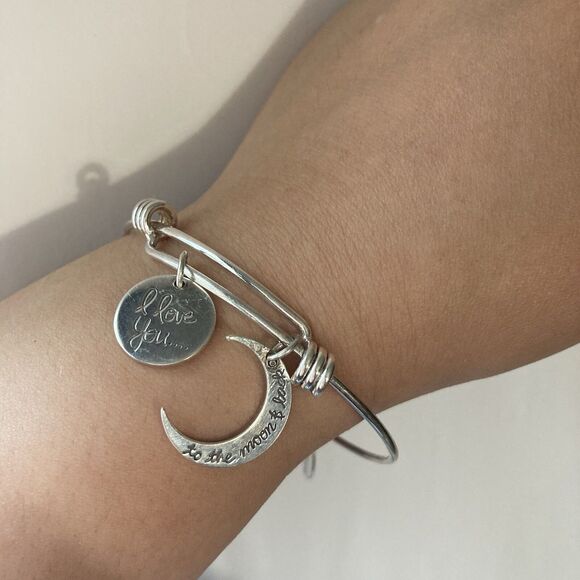 Vintage 925 Sterling Silver Charm Slider Bracelet I Love You To The Moon 13.44g - Picture 10 of 11